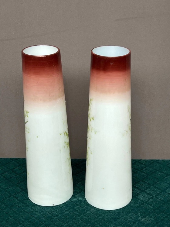 Pair of opaline vases. Hand-painted. (photo 7 of 7)