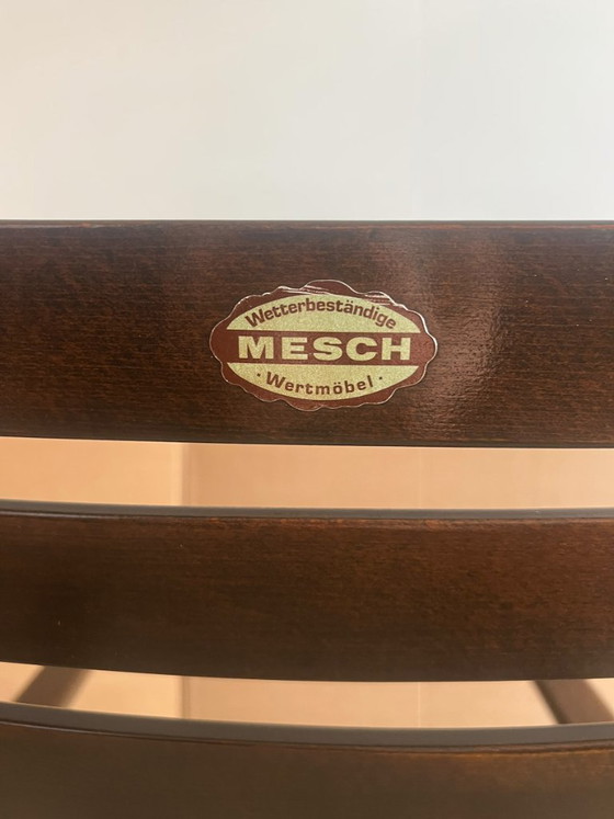 Image 1 of Vintage MESCH Gartenmöbel Set 7teilig, 5 Klappstühle und 2 Beistelltische aus Vollholz, Mid Century Outdoor Möbel