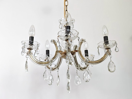Image 1 of Antique French Chandelier with crystals Drops, 5 lights Baroque style dinning room chandelier