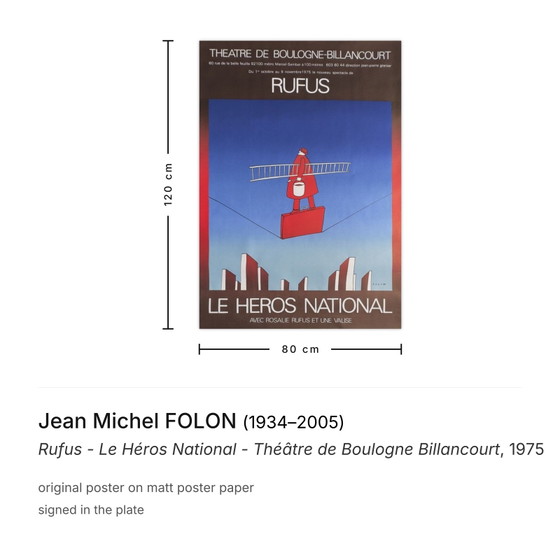 Jean Michel Folon Poster Rufus - De nationale held - Boulogne Billanc Theater – Paper (photo 3 of 5)