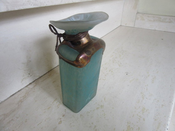 Image 1 of Raku-Vase (Knospenvase), signiert, Studiokeramik, Kunstglas/Metallic