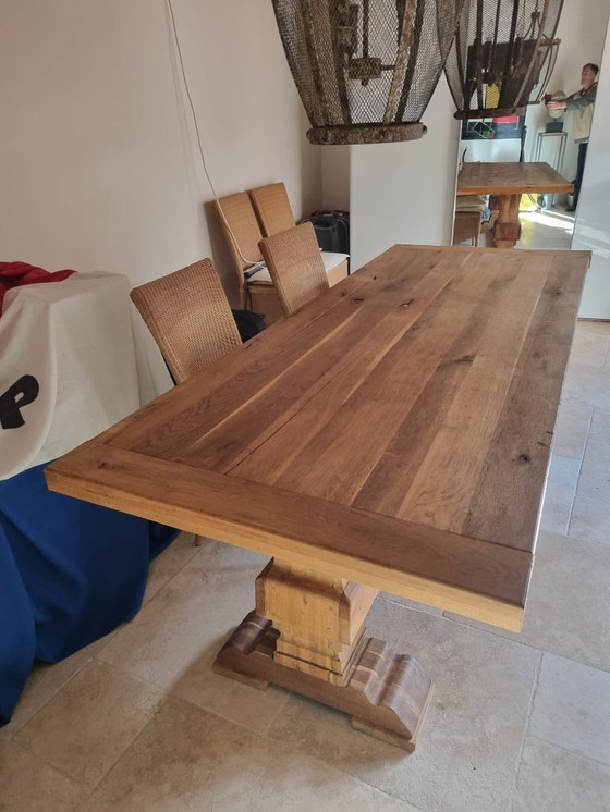 Image 1 of monastery table + 6 wicker chairs