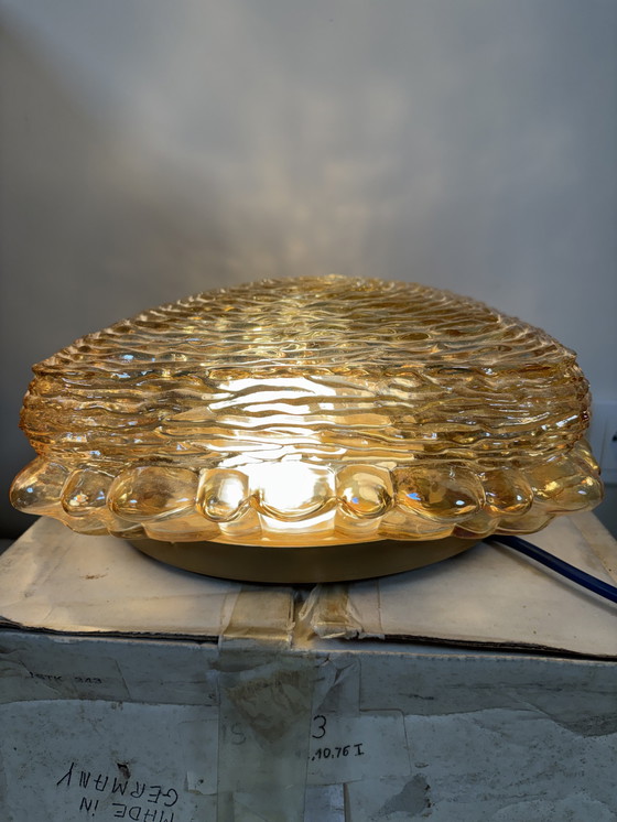 Image 1 of New old stock in doos !  Grote Glashütte Limburg plafonnière of wandlamp amber glas jaren ‘60/’70
