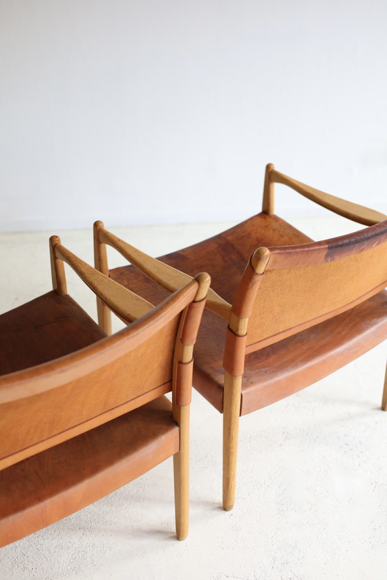 Ensemble de deux Fauteuils vintage Modèle Premiär 69, Per-Olaf Scotte Années 60 IKEA – Wood, Leather (photo 7 of 10)
