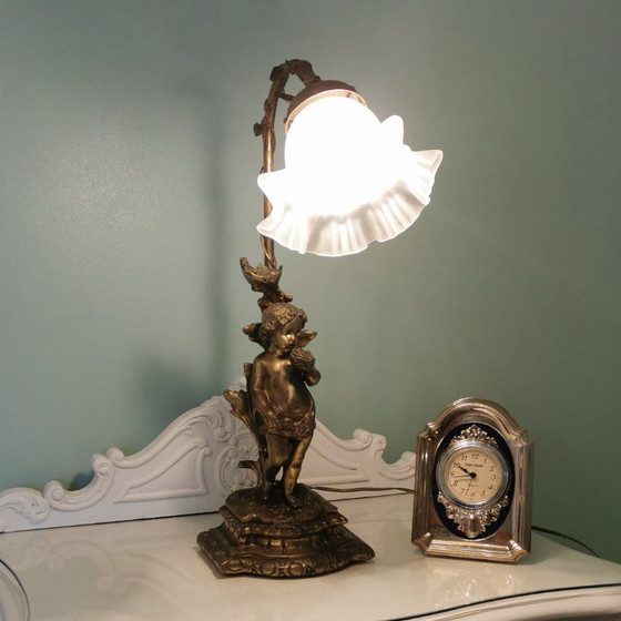 Image 1 of ANTIQUE BRONZE LAMP WITH ANGEL
