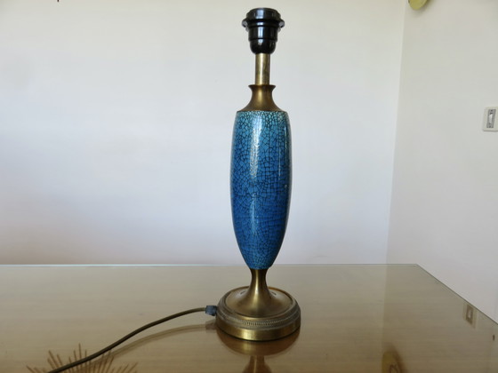 Image 1 of Lamp van blauw en brons craquelékeramiek, Frankrijk