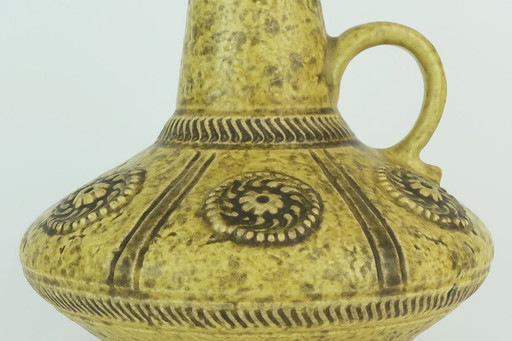 mid century VASE jasba model 1648 20 relief decor yellow and brown glaze 1960s 70s jug