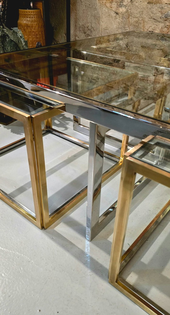 Image 1 of Table basse avec quatre tables gigognes, Maison Charles, France, vers 1970