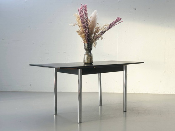 Image 1 of Extendable dining/kitchen table with chrome frame, 1980s