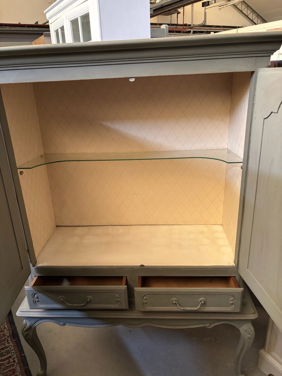 Brocante Queen Ann barkast / buffetkast / kast, Drankenkasten, Glas, Hout, Groen (foto 6 van 11)