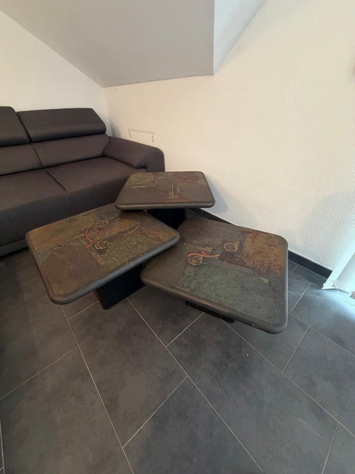3-Teiliges C. Kneip Tisch-Set Von 1991 – Brutalismus / Design – 3.900 € VB – bijzettafels, Copper