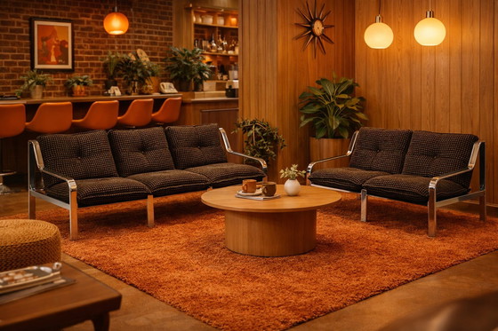 Image 1 of Banco cromado de mediados de siglo - dos plazas