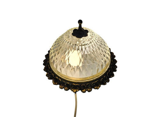 Lampadario massiccio da soffitto - Vetro - Ottone - Stile Hollywood Regency - Belgio - Anni '70