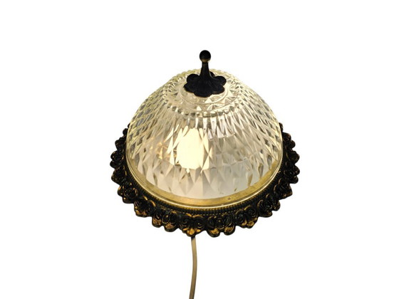 Image 1 of Lampadario massiccio da soffitto - Vetro - Ottone - Stile Hollywood Regency - Belgio - Anni '70