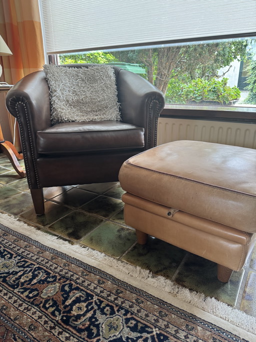 Leren Fauteuil met Voetenbank