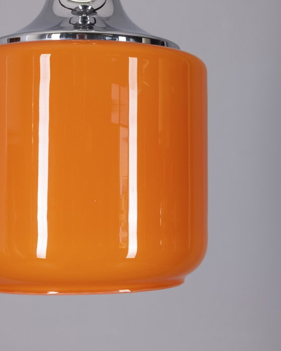 Image 1 of Lampadario vintage anni '70 in metallo e vetro arancione, design italiano