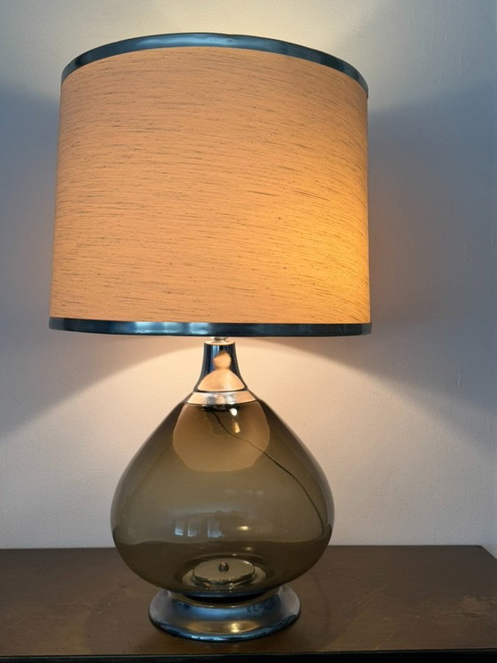 Vintage Italian Smoked Glass And Chrome Table Lamp, 1960s – Textile (photo 6 of 17)