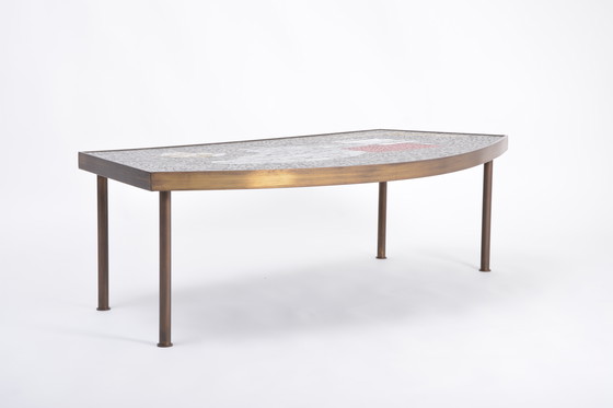 Image 1 of Grande table basse en mosaïque et laiton du milieu du siècle par Berthold Müller-Oerlinghausen