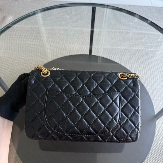 Image 1 of Chanel Reissue 2.55 225 - 24CM Quilted Aged Calfskin Black Gold Hardware