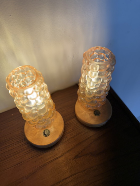 Image 1 of 2x bubble glass bedside lamp, Helena Tynell, Glashütte Limburg '60