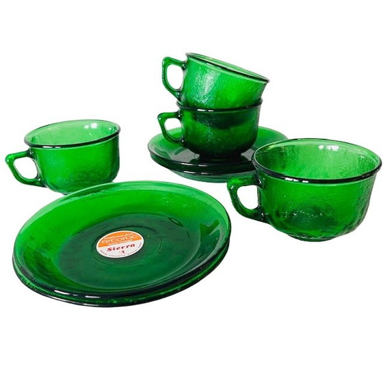 Image 1 of Set da colazione vintage in vetro verde Arcoroc Sierra anni '60