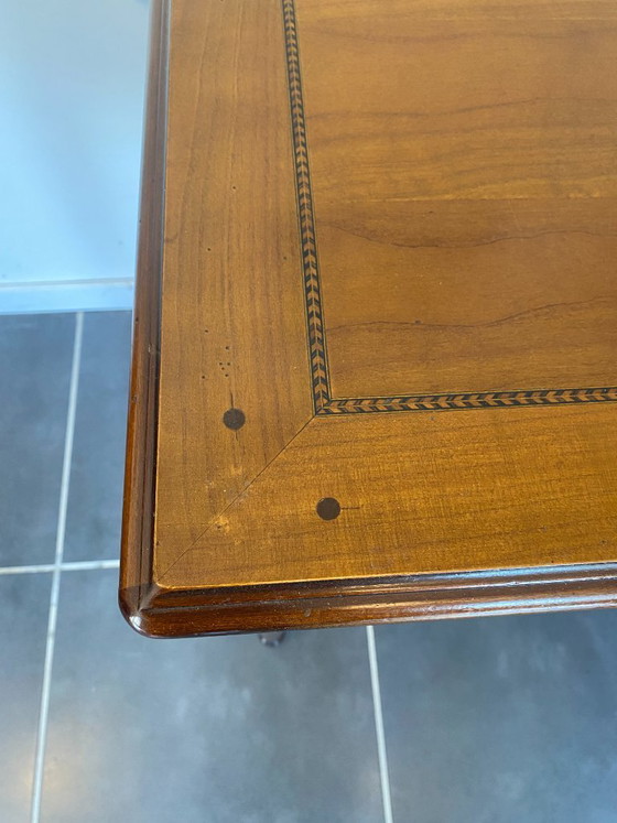 Image 1 of Bureau ancien merisier et marqueterie 2 tiroirs et 2 tablettes 112x60 h76cm