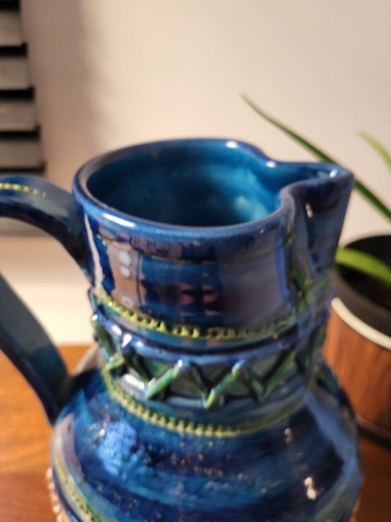 Image 1 of Blue ceramic jug in Bitossi style, 1960s in Italy