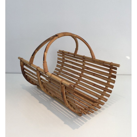 Image 1 of Vintage rattan firewood holder, 1970