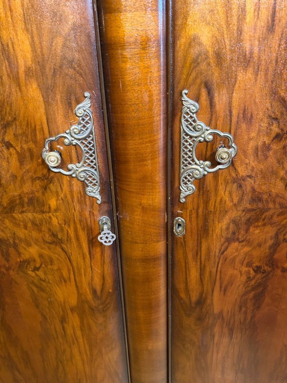 Image 1 of  Art Deco Burr Walnut Vintage Brocante Gents Wardrobe 1930–1940