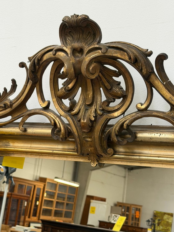 19th-Century Gilt Mirror with Ornate Crest, 192 × 100 cm (photo 2 of 8)