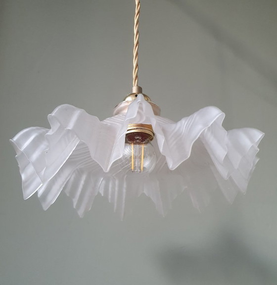 Image 1 of Lampada a sospensione francese vintage in vetro satinato in stile Clichy.