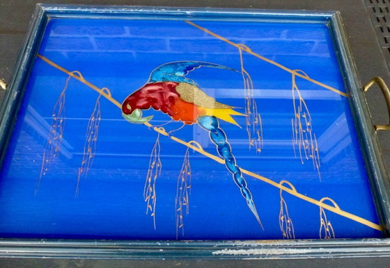Image 1 of Grande vassoio Art Déco con pappagallo multicolore (Macaw).
