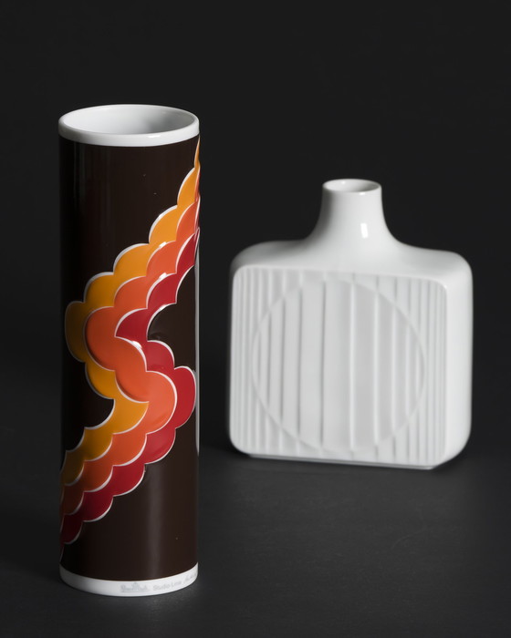 Image 1 of Curated ROSENTHAL & FÜRSTENBERG Vase Duo Geometric Relief & Pattern 70s Retro
