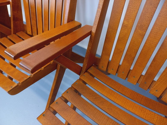 Image 1 of Set of 4 vintage beechwood garden armchairs from the 1960s