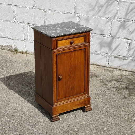 Antiek nachtkastje van marmer en hout - Notenhouten nachtkastje - Louis Philippe - 19e eeuw – Stone, Wood