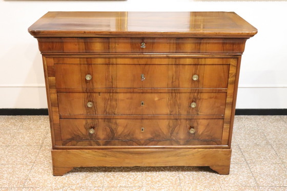 Image 1 of Cómoda antigua de nogal, restaurada, Italia, siglo XIX