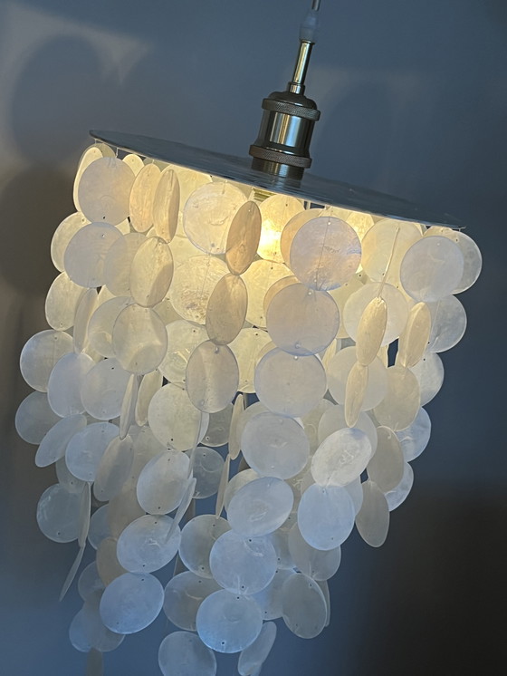 Image 1 of Capiz Shell Pendant Lamp Pearl Shell Gold Details !