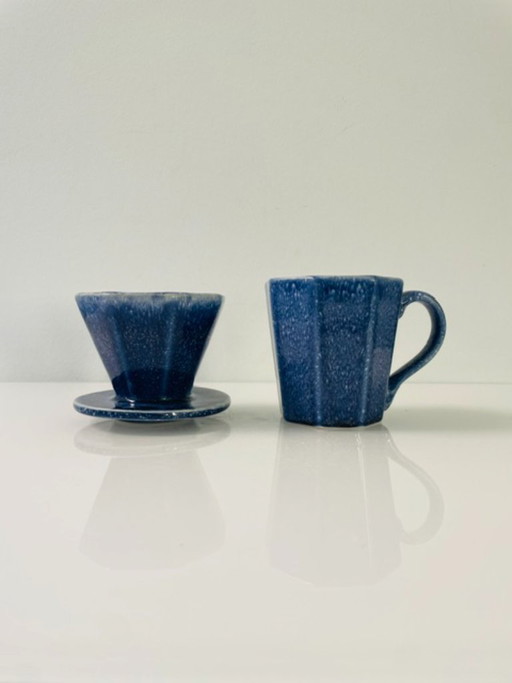 Mug scandinave en céramique avec filtre à café – émail bleu