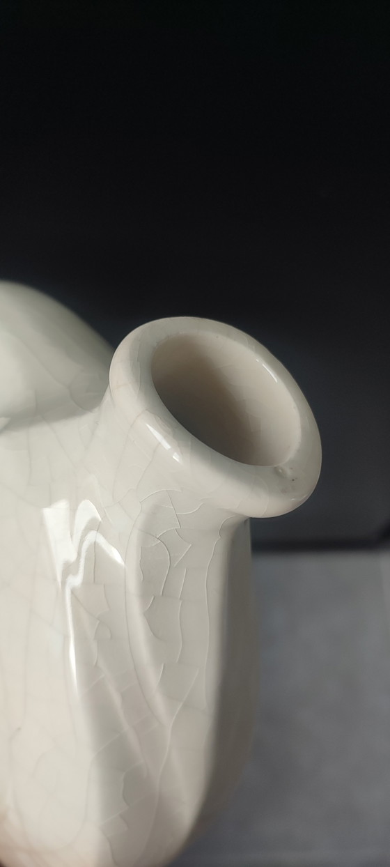 Image 1 of Pitcher, vintage crackled ceramic vase