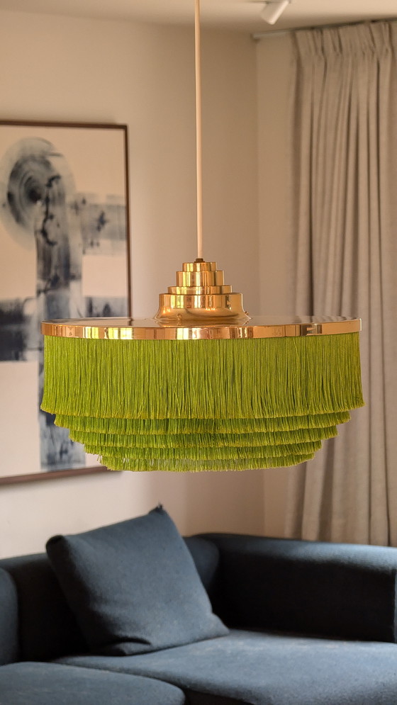 Image 1 of Lampada a sospensione Hans-Agne Jakobsson T-603 in ottone con frange verdi