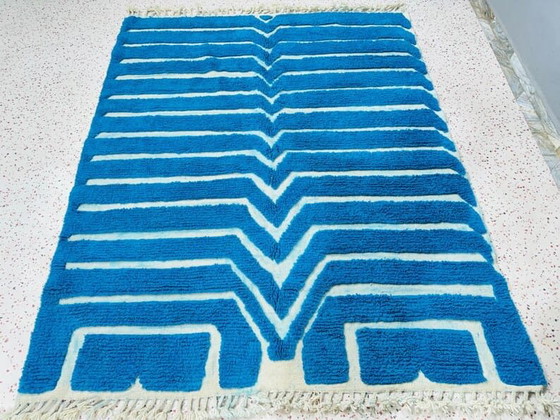 Alfombra marroquí Beni Ouraine hecha a mano, azul tradicional, tamaño 2/3 m – Aime Té, Wool (photo 3 of 9)