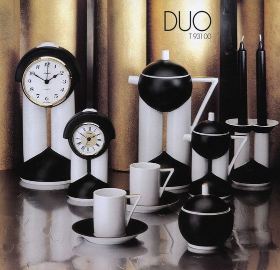 Image 1 of Jiri Lastovicka Postmoderne zwart-witte dubbele kaarsenhouder 1988 Thun Studio