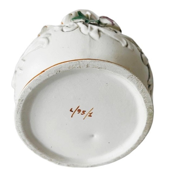 Image 1 of Vintage Italian Baroque Capodimonte Vase Porcelain Rococo Flowers 1960s