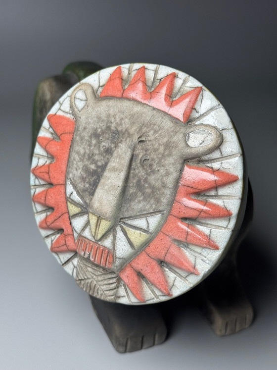 South African Raku Ceramic Lion, African-Inspired Sculpture, Handcrafted Decorative Art, Green (photo 11 of 14)