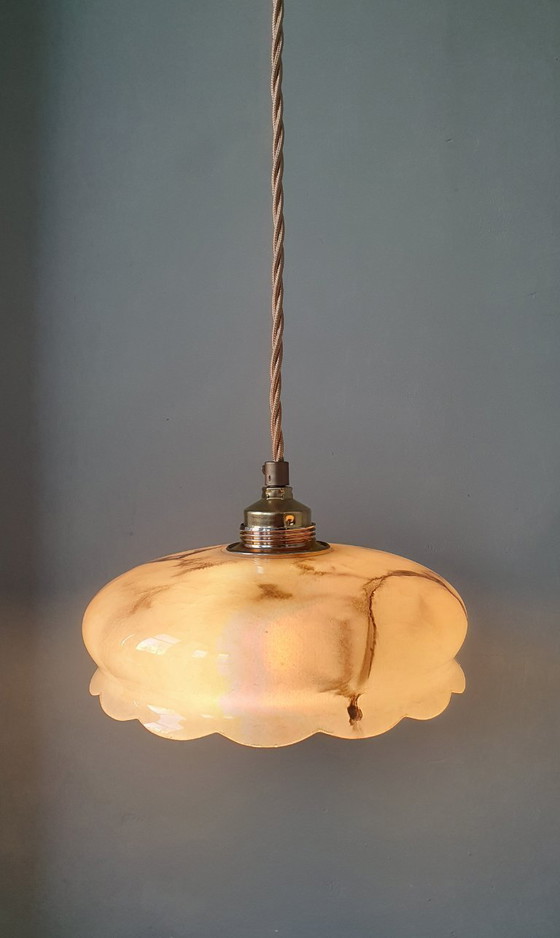 Image 1 of Set of vintage pendant lamps made of opaline glass with a marble effect