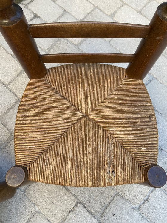 Image 1 of Exceptional Pair of French Brutalist Chairs in the Manner of Charles Dudouyt, 1940s – Sculptural Solid Wood & Straw Seats