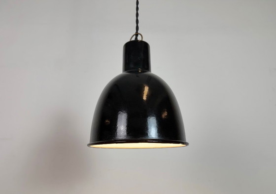 Image 1 of Small Industrial Black Enamel Ceiling Lamp, 1950s