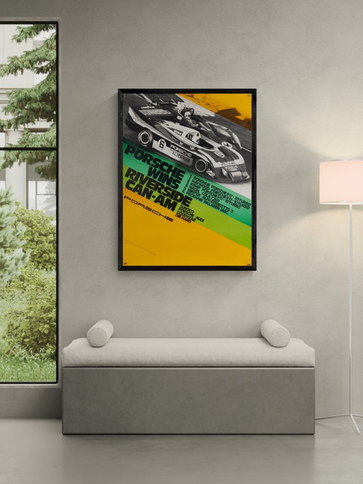 Porsche wint de Riverside CAN-AM 1973 – Originele vintage Porsche-poster van Atelier Strenger – Mid-Century (photo 2 of 8)