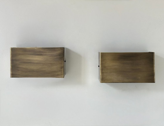 Image 1 of Coppia di applique vintage, ottone spazzolato patinato, Francia, 1970