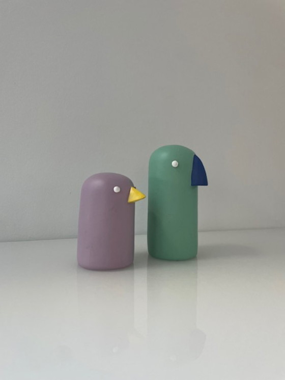Image 1 of Skandinavische Vogelfiguren aus Holz, Set in Flieder und Mint